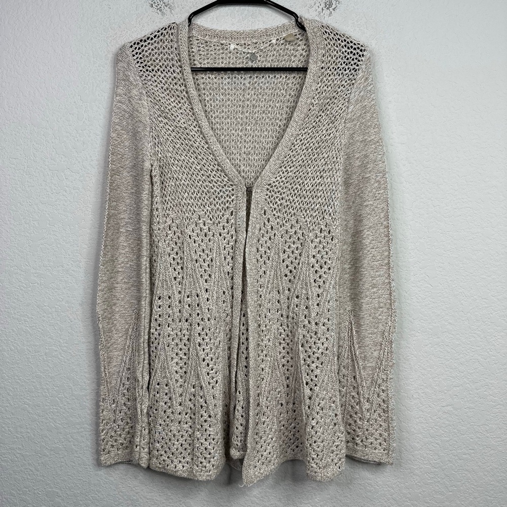 Knitted and Knotted Sweater Womens Small Tan Knit Neutral Boho Hippie Cardigan‎